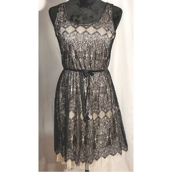 Pinky Black Lace Dress, Tank Dress, Gold Underlay and Crinoline, Small - Picture 1 of 8